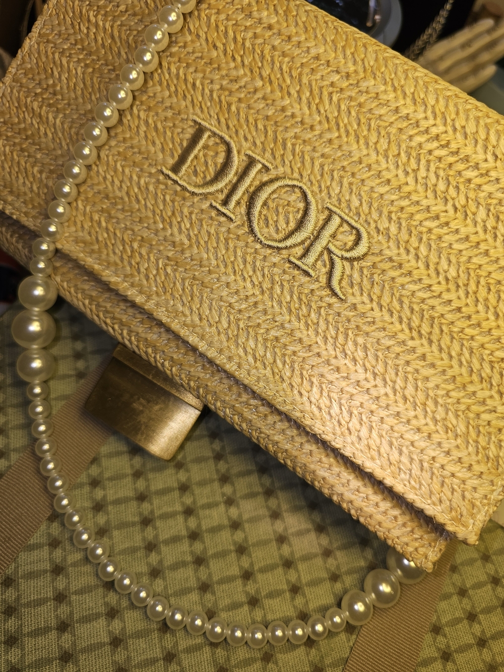 Dior Straw Pearl PurseTrim Shoulder Bag in Beige - Picture 12 of 15